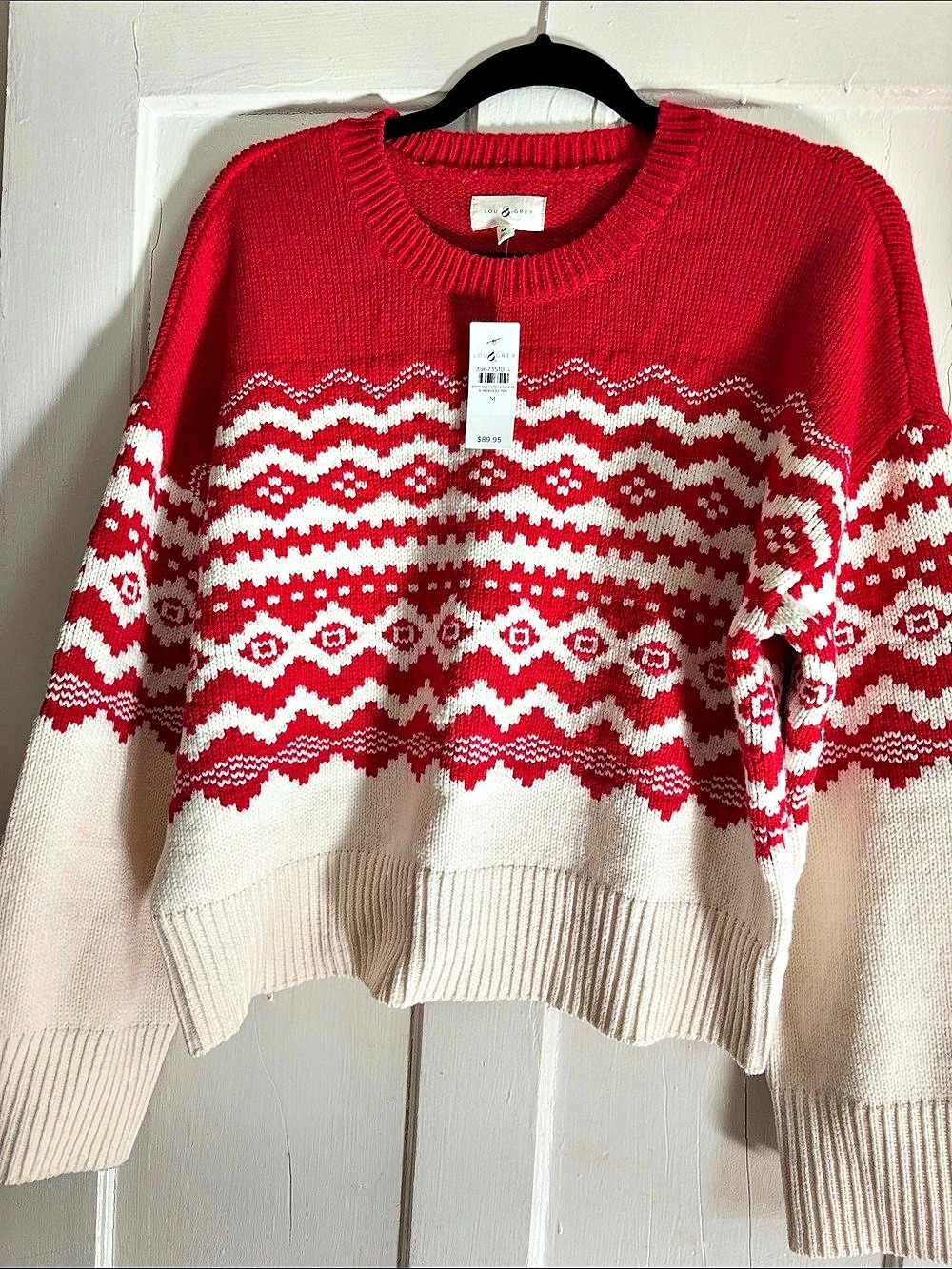 Lou & Grey Fair Isle Colorblock Sweater Red & Cream Medium NWT